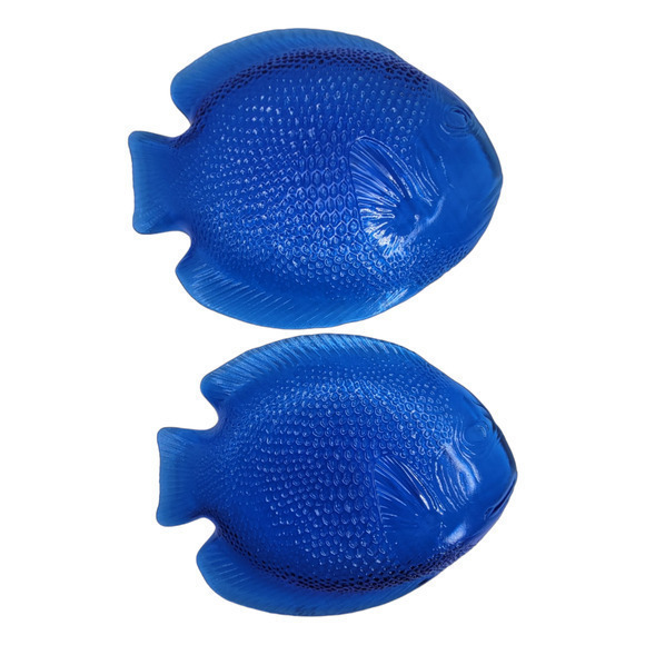 Arcoroc France Blue Glass Poisson Fish Shape Two Plates - Picture 3 of 10